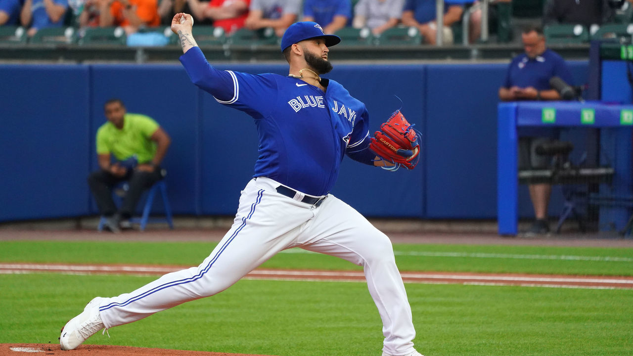 BUFFALO, NY - JUNE 25: Starting pitcher Alek Manoah #6 of the Toronto Blue Jays throws a pitch during the first inning against the Baltimore Orioles at Sahlen Field on June 25, 2021 in Buffalo, New York.