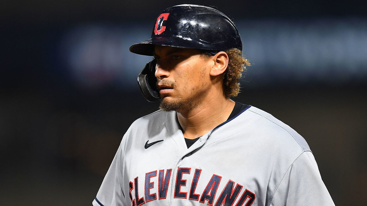PITTSBURGH, PA - JUNE 18: Josh Naylor #22 of the Cleveland Indians in action during the game against the Pittsburgh Pirates at PNC Park on June 18, 2021 in Pittsburgh, Pennsylvania.