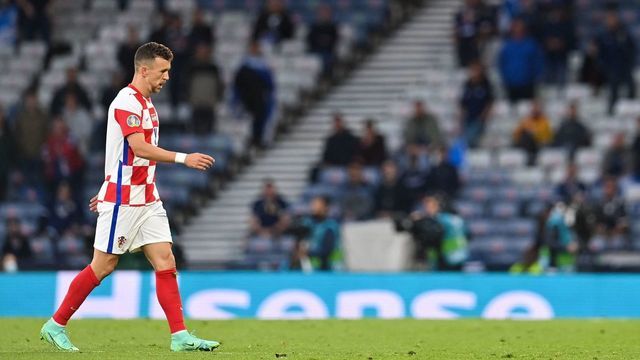 Croatia's forward Ivan Perisic returns to his position during the UEFA EURO 2020 Group D football match between Croatia and Scotland at Hampden Park in Glasgow on June 22, 2021.