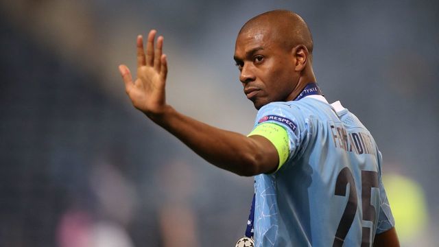 Manchester City's Brazilian midfielder Fernandinho reacts at the end of the UEFA Champions League final football match between Manchester City and Chelsea FC at the Dragao stadium in Porto on May 29, 2021.