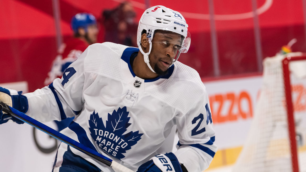MONTREAL, QC - MAY 25: Wayne Simmonds (24) of the Toronto Maple Leafs skates during the third period of the NHL game between the Toronto Maple Leafs and the Montreal Canadiens on May 25, 2021, at the Bell Centre in Montreal, QC