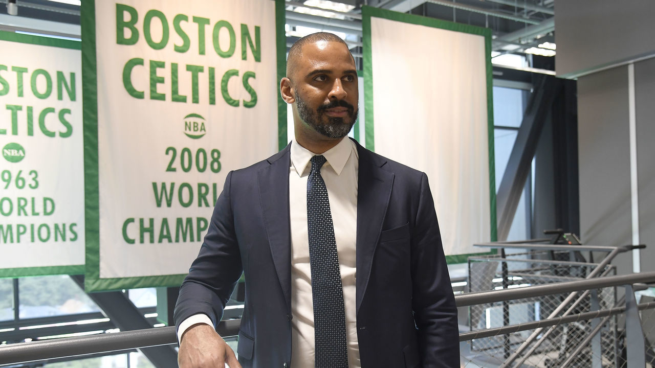 BOSTON, MA - JUNE 28: Ime Udoka poses for a portrait after a press conference introducing him as the Boston Celtics Head Coach on June 28, 2021 at the TD Garden in Boston, Massachusetts. Mandatory Copyright Notice: Copyright 2021 NBAE