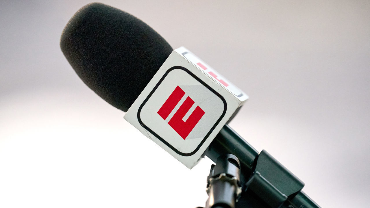 CHICAGO, IL - JANUARY 03: A detailed view of the ESPN logo is seen on a microphone in action during a game between the Chicago Bears and the Green Bay Packers on January 03, 2021 at Soldier Field in Chicago, IL.