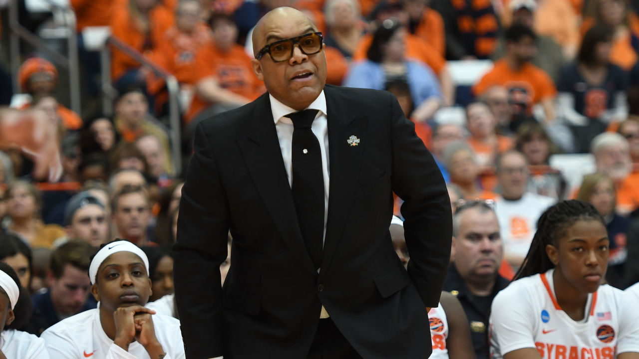 SYRACUSE, NY - MARCH 23: Syracuse Orange Head Coach Quentin Hillsman looks on from the sidelines during the second half of the game between the Fordham Rams and the Syracuse Orange on March 23, 2019, at the Carrier Dome in Syracuse, NY.