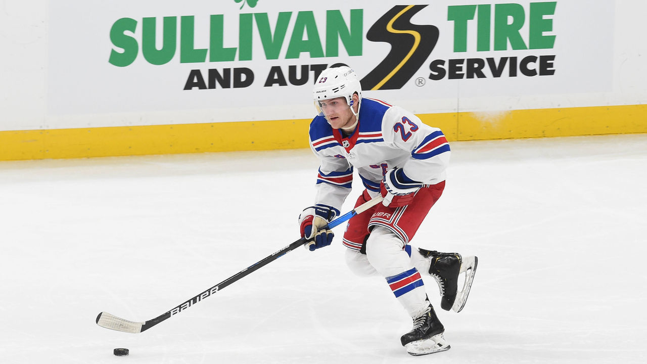 BOSTON, MA - MAY 8: Adam Fox #23 of the New York Rangers skates against the Boston Bruins at the TD Garden on May 8, 2021 in Boston, Massachusetts.