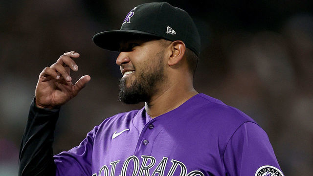 DENVER, COLORADO - JUNE 29: Starting pitcher Germain Marquez #48 of the Colorado Rockies celebrates the final out after throwing a one hitter against the Pittsburgh Pirates at Coors Field on June 29, 2021 in Denver, Colorado.