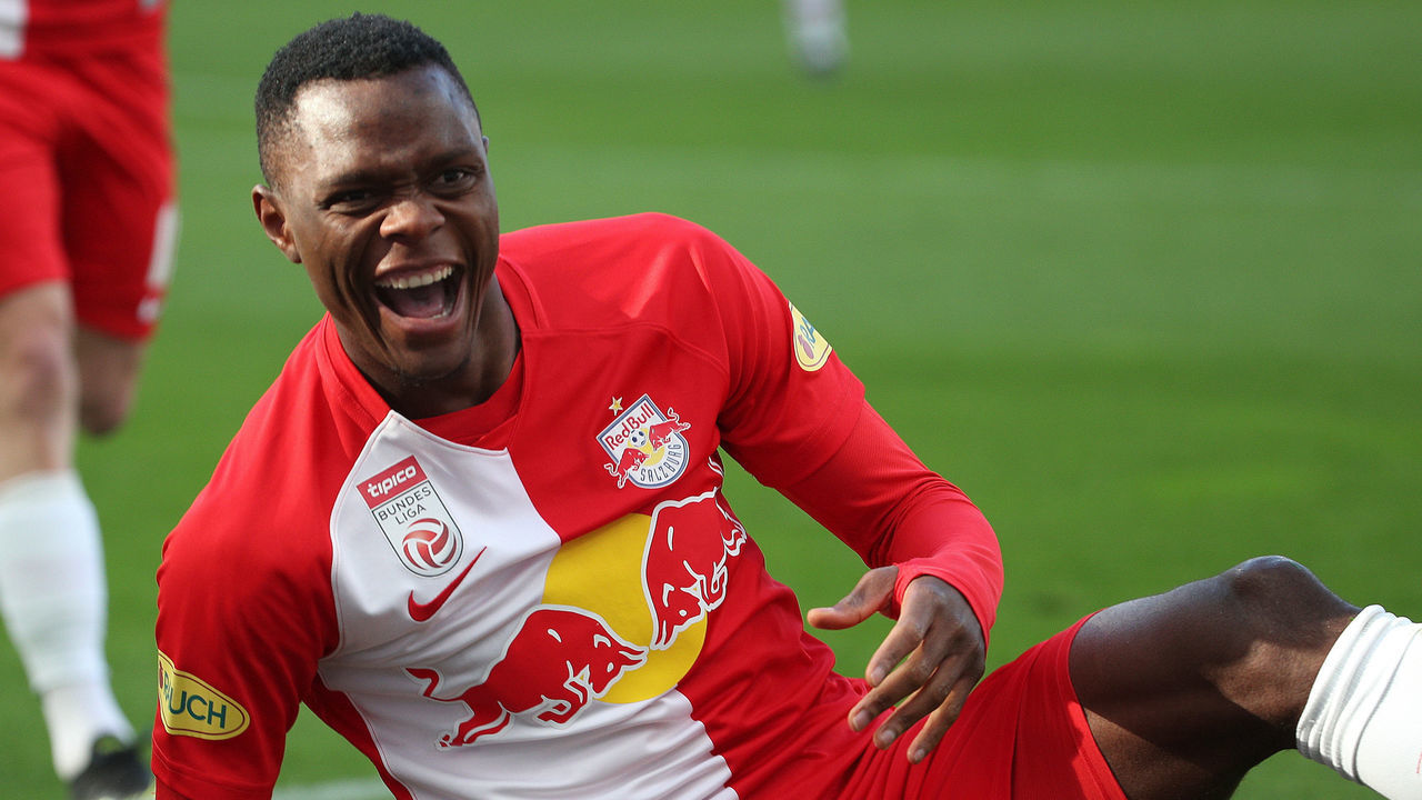 SALZBURG, AUSTRIA - APRIL 4: Patson Daka of Salzburg during the tipico Bundesliga match between FC Red Bull Salzburg and SK Puntigamer Sturm Graz at Red Bull Arena on April 4, 2021 in Salzburg, Austria.