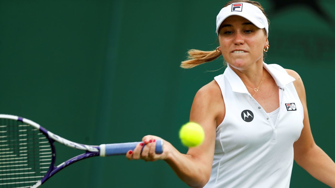 Sofia Kenin of the United States competes during the women's singles first round match between Sofia Kenin of the United States and Wang Xinyu of China at the 2021 Wimbledon Tennis Championships in London, Britain, on June 28, 2021.