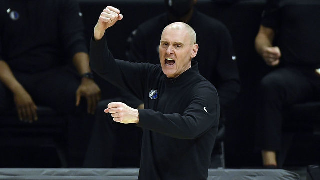 LOS ANGELES, CA - JUNE 02: Coach Rick Carlisle of the Dallas Mavericks sends instructions during the first half of Game Five of the Western Conference first round series against Los Angeles Clippers at Staples Center on June 2, 2021 in Los Angeles, California.
