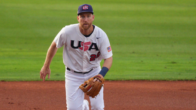 PORT ST. LUCIE, FLORIDA - JUNE 05: Todd Frazier #25 of United States in action against Venezuela during the WBSC Baseball Americas Qualifier Super Round at Clover Park on June 05, 2021 in Port St. Lucie, Florida.