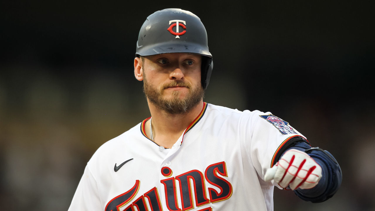 MINNEAPOLIS, MN - JUNE 25: Josh Donaldson #20 of the Minnesota Twins celebrates after hitting an RBI single against the Cleveland Indians in the third inning of the game at Target Field on June 25, 2021 in Minneapolis, Minnesota.