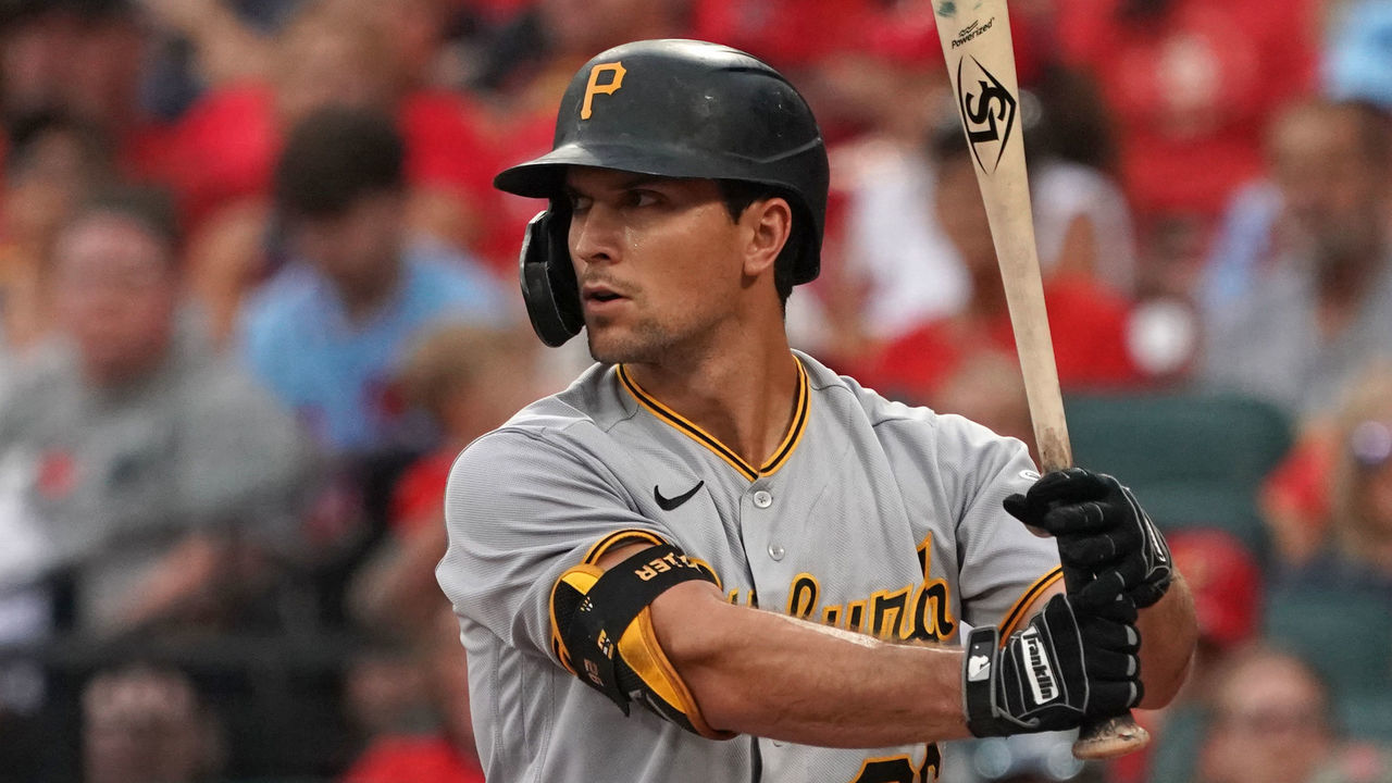 ST. LOUIS, MO - JUNE 25: Pittsburgh Pirates Second base Adam Frazier (26) at the plate during a game between the St. Louis Cardinals and the Pittsburgh Pirates at Busch Stadium in St. Louis, MO on June 25, 2021.