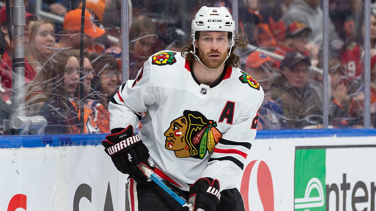 EDMONTON, AB - FEBRUARY 11: Duncan Keith #2 of the Chicago Blackhawks skates against the Edmonton Oilers at Rogers Place on February 11, 2020, in Edmonton, Canada.