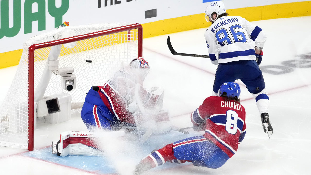 MONTREAL, QUEBEC - JULY 02: Nikita Kucherov #86 of the Tampa Bay Lightning scores a goal past Carey Price #31 of the Montreal Canadiens during the second period in Game Three of the 2021 NHL Stanley Cup Final at Bell Centre on July 02, 2021 in Montreal, Quebec, Canada.