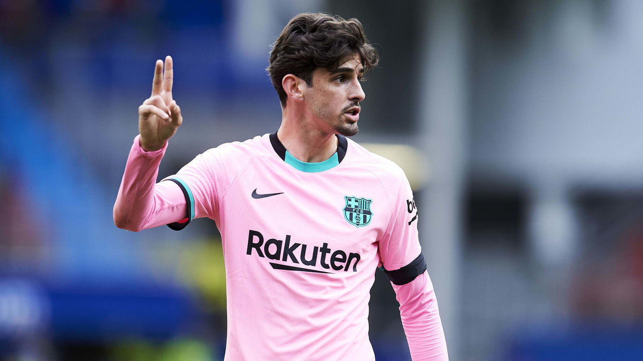 EIBAR, SPAIN - MAY 22: Francisco Trincao of FC Barcelona reacts during the La Liga Santander match between SD Eibar and FC Barcelona at Estadio Municipal de Ipurua on May 22, 2021 in Eibar, Spain.