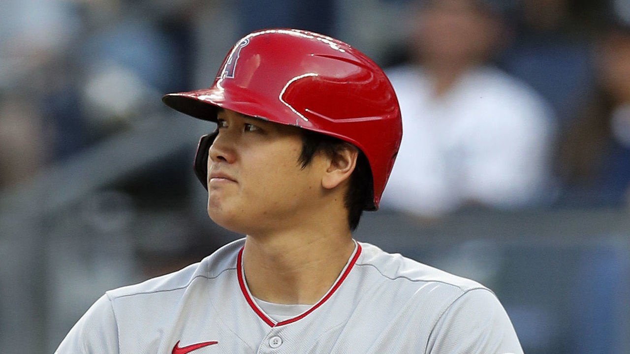 NEW YORK, NEW YORK - JUNE 29: (NEW YORK DAILIES OUT) Shohei Ohtani #17 of the Los Angeles Angels bats during the first inning against the New York Yankees at Yankee Stadium on June 29, 2021 in New York City. The Yankees defeated the Angels 11-5.