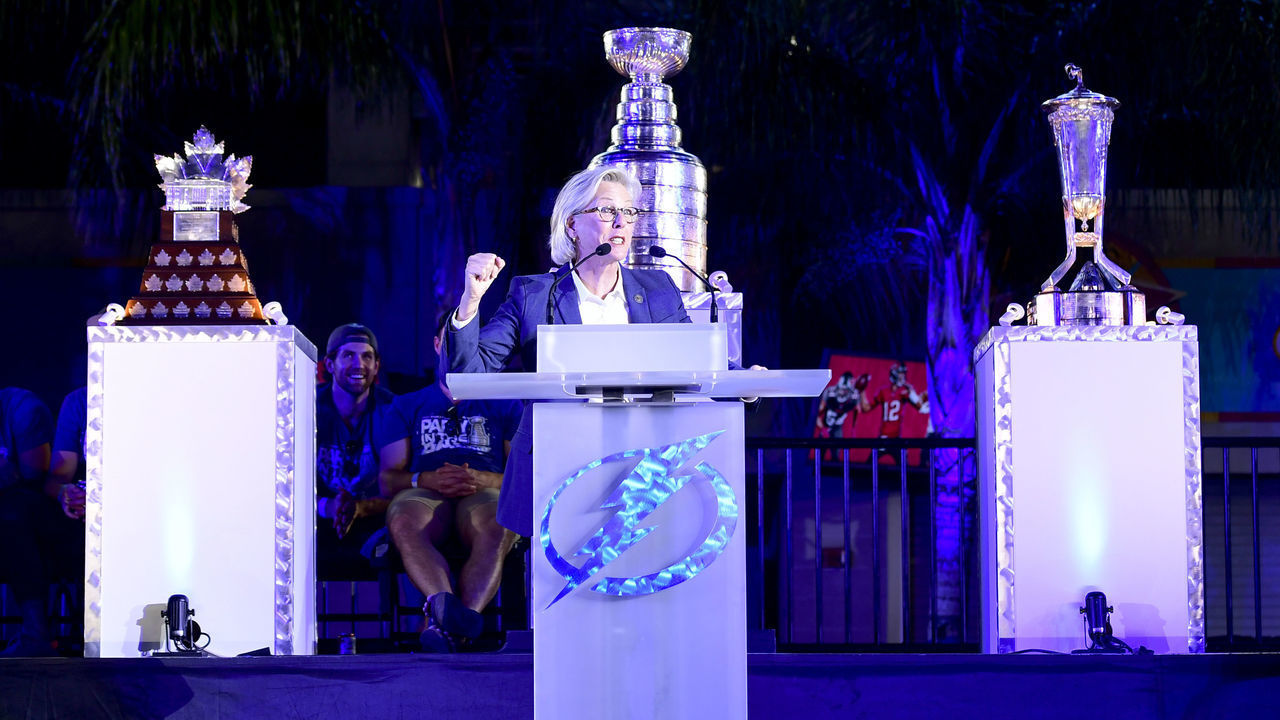 TAMPA, FLORIDA - SEPTEMBER 30: Mayor of Tampa Bay Jane Castor speaks during the 2020 Stanley Cup Champion rally on September 30, 2020 in Tampa, Florida.