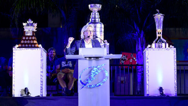 TAMPA, FLORIDA - SEPTEMBER 30: Mayor of Tampa Bay Jane Castor speaks during the 2020 Stanley Cup Champion rally on September 30, 2020 in Tampa, Florida.