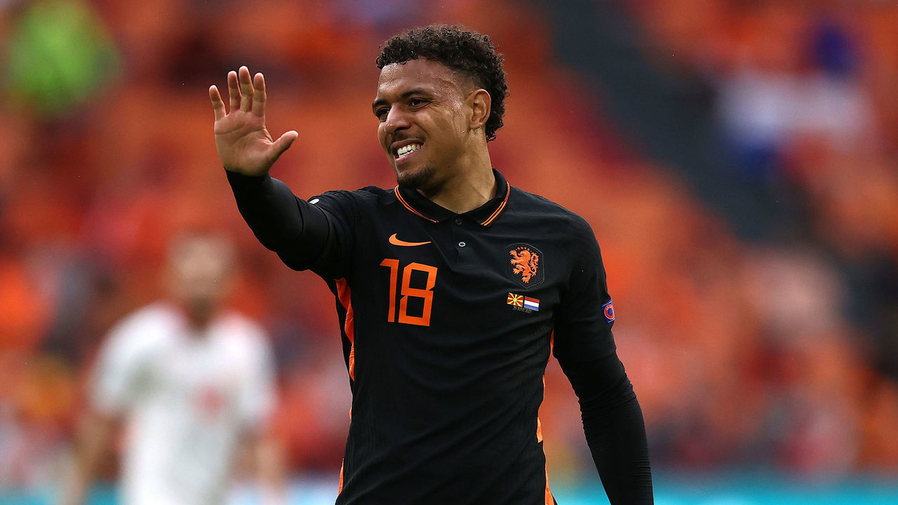 AMSTERDAM, NETHERLANDS - JUNE 21: Donyell Malen of Netherlands reacts during the UEFA Euro 2020 Championship Group C match between North Macedonia and The Netherlands at Johan Cruijff Arena on June 21, 2021 in Amsterdam, Netherlands.