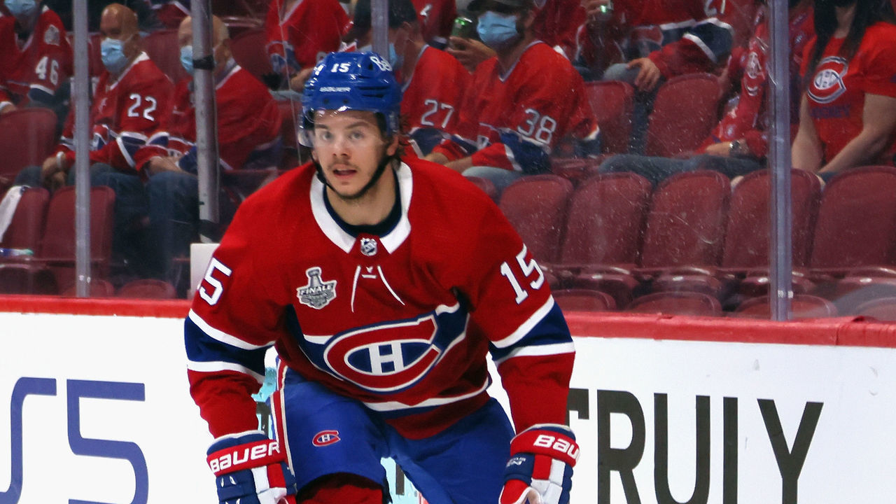 MONTREAL, QUEBEC - JULY 02: Jesperi Kotkaniemi #15 of the Montreal Canadiens skates against the Tampa Bay Lightning during Game Three of the 2021 NHL Stanley Cup Final at the Bell Centre on July 02, 2021 in Montreal, Quebec. The Lightning defeated the Canadiens 6-3.
