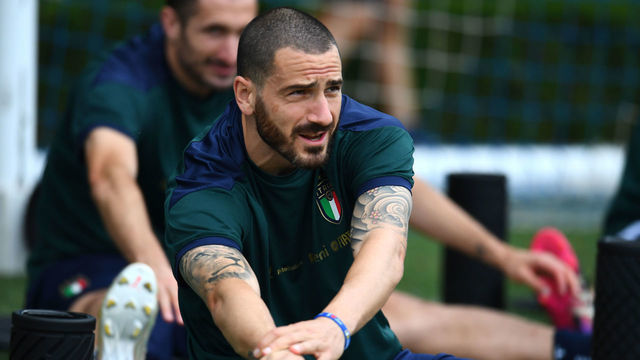 FLORENCE, ITALY - JULY 04: Leonardo Bonucci of Italy in action during Italy training session at Centro Tecnico Federale di Coverciano on July 04, 2021 in Florence, Italy.