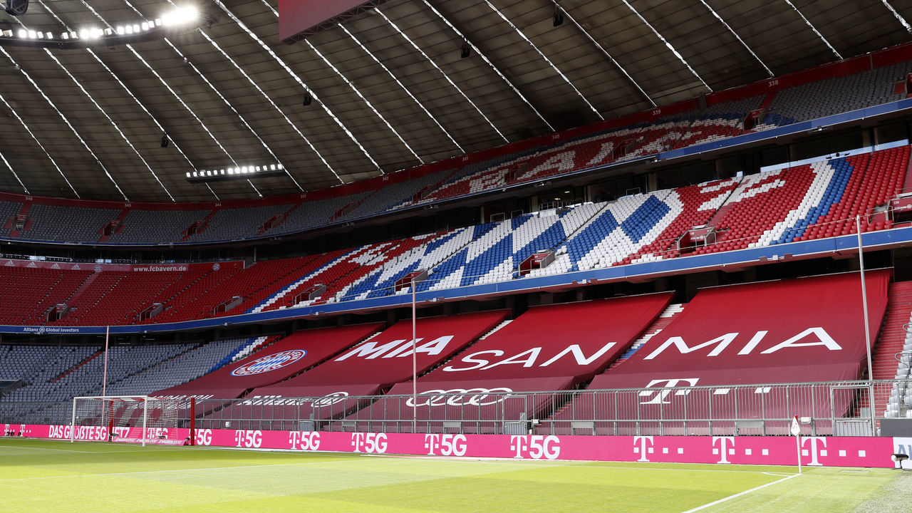 MUNICH, GERMANY - MAY 08: A general view of the Allianz Arena is seen prior to the Bundesliga match between FC Bayern Muenchen and Borussia Moenchengladbach at Allianz Arena on May 08, 2021 in Munich, Germany. Sporting stadiums around Germany remain under strict restrictions due to the Coronavirus Pandemic as Government social distancing laws prohibit fans inside venues resulting in games being played behind closed doors.