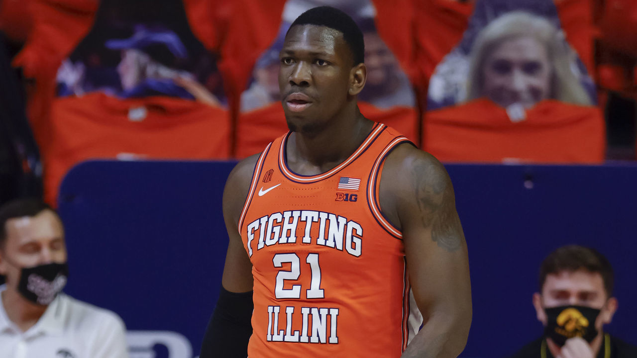 CHAMPAIGN, IL - JANUARY 29: Kofi Cockburn #21 of the Illinois Fighting Illini is seen during the game against the Iowa Hawkeyes at State Farm Center on January 29, 2021 in Champaign, Illinois.