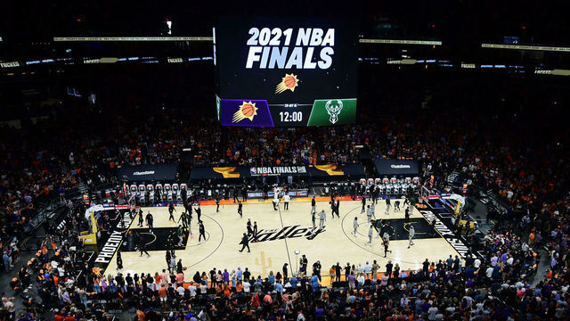 PHOENIX, AZ - JULY 6: An overall view of Phoenix Suns Arena during Game One of the 2021 NBA Finals between the Milwaukee Bucks and the Phoenix Suns on July 6, 2021 in Phoenix, Arizona. Mandatory Copyright Notice: Copyright 2021 NBAE