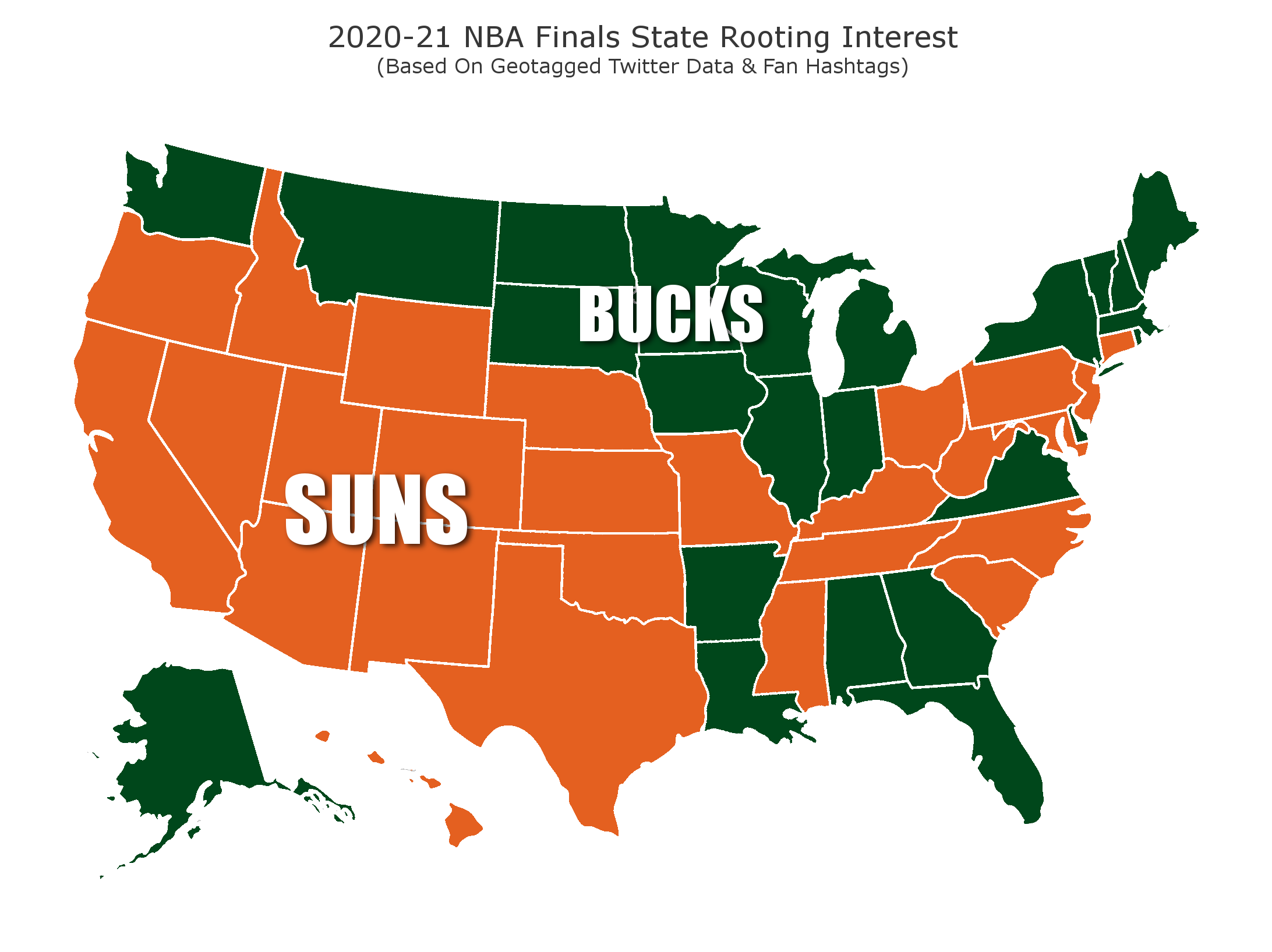 Twitter Map Shows Fan Support Split Between Suns Bucks For Nba Finals Thescore Com 2022 Nba Fan Map