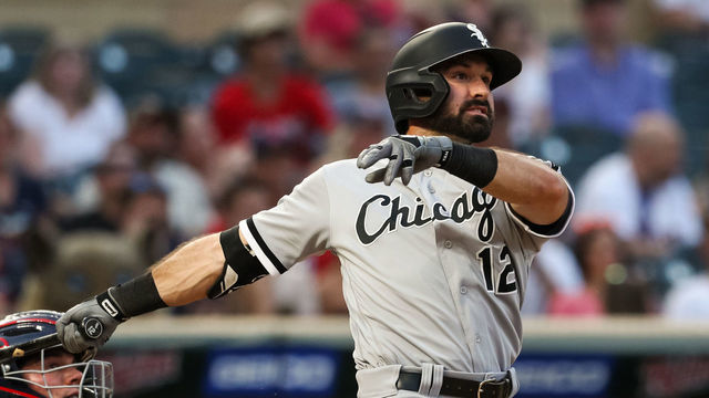 MINNEAPOLIS, MN - JULY 5: Adam Eaton #12 of the Chicago White Sox hits a double against the Minnesota Twins in the seventh inning of the game at Target Field on July 5, 2021 in Minneapolis, Minnesota. The Twins defeated the White Sox 8-5.