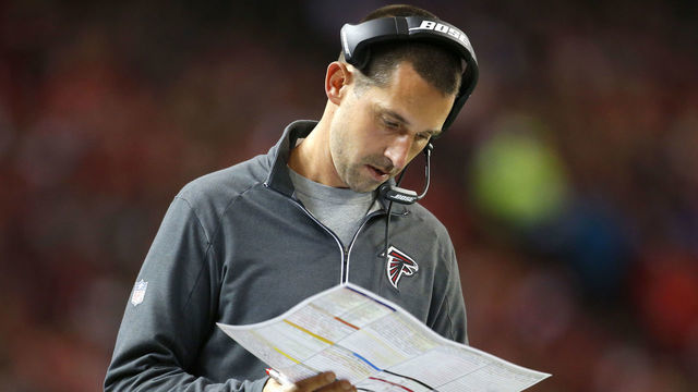 01 November 2015: Atlanta Falcons offensive coordinator Kyle Shanahan in the Tampa Bay Buccaneers 23-20 victory in overtime over the Atlanta Falcons at the Georgia Dome in Atlanta Georgia.