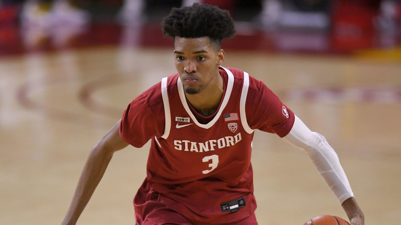 LOS ANGELES, CA - MARCH 03: Ziaire Williams #3 of the Stanford Cardinal plays the USC Trojans at Galen Center on March 3, 2021 in Los Angeles, California.