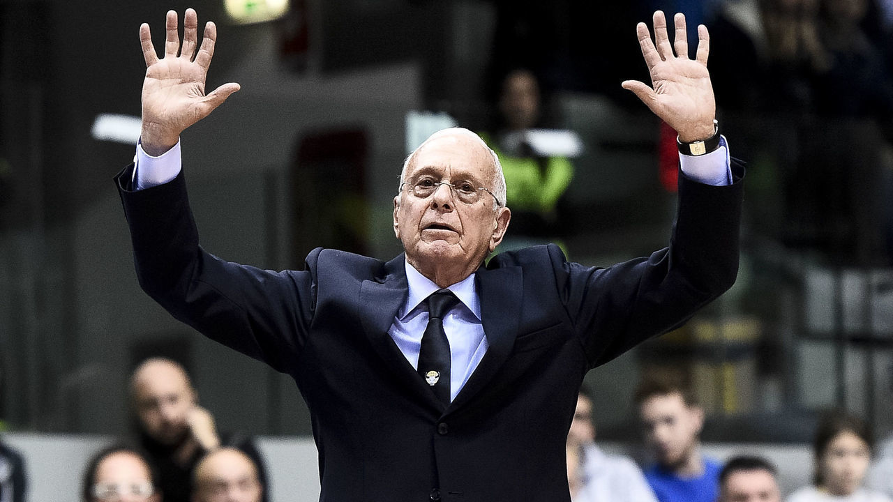 PALAVELA, TURIN, ITALY - 2018/11/21: Larry Brown, head coach of Fiat Torino Auxilium, gestures during the EuroCup 7Days basketball match between Fiat Torino Auxilium and Unics Kazan. Unics Kazan won 82-72 over Fiat Torino Auxilium.
