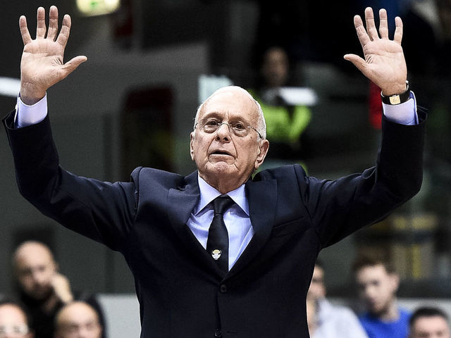 PALAVELA, TURIN, ITALY - 2018/11/21: Larry Brown, head coach of Fiat Torino Auxilium, gestures during the EuroCup 7Days basketball match between Fiat Torino Auxilium and Unics Kazan. Unics Kazan won 82-72 over Fiat Torino Auxilium.