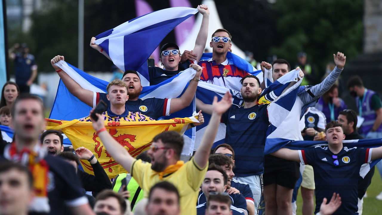 GLASGOW, SCOTLAND - JUNE 22: Scottish fans react as they watch the UEFA Euro 2020 Championship Group D match between Croatia and Scotland in the FanZone on June 18, 2021 in Glasgow, Scotland. Scotland play Croatia hoping to progress from the group stages of the Euro 2020 competition. Key Scotland player, Billy Gilmore, has contracted Covid-19 and will not play.
