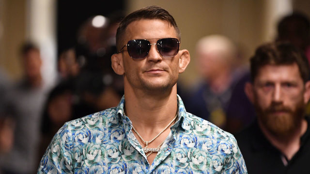 LAS VEGAS, NEVADA - JULY 08: Dustin Poirier arrives at T-Mobile Arena prior to the UFC 264 press conference at on July 08, 2021 in Las Vegas, Nevada.