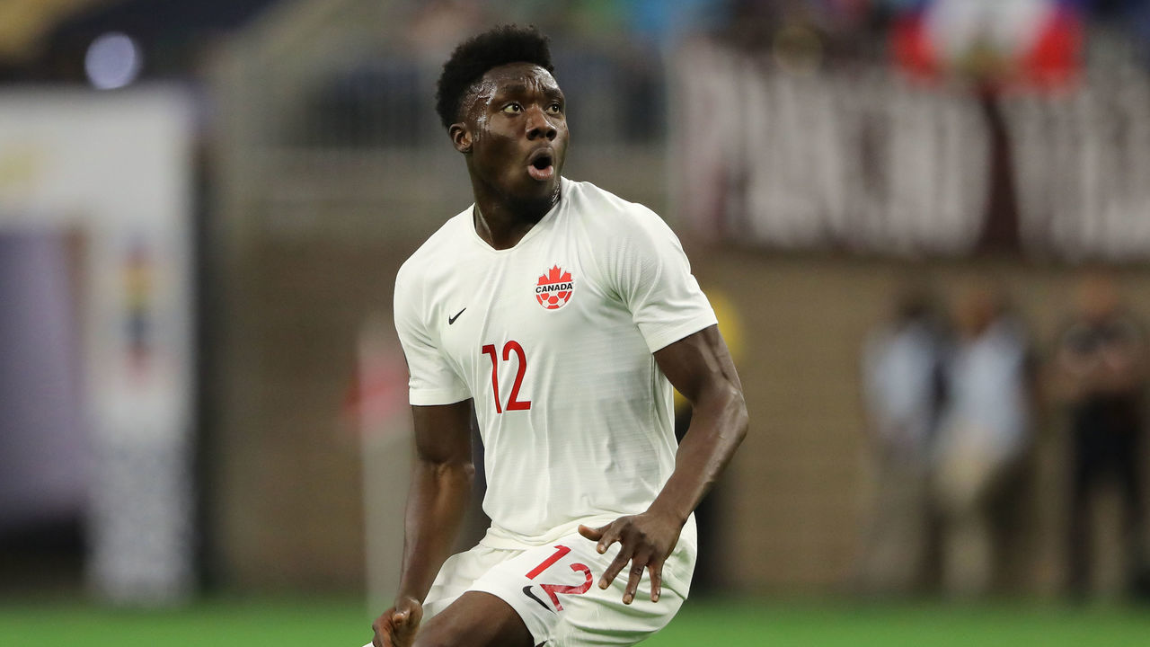 HOUSTON, TX - JUNE 29: Alphonso Davies of Canada during the 2019 CONCACAF Gold Cup Quarter Final match between Haiti v Canada at NRG Stadium on June 29, 2019 in Houston, Texas.