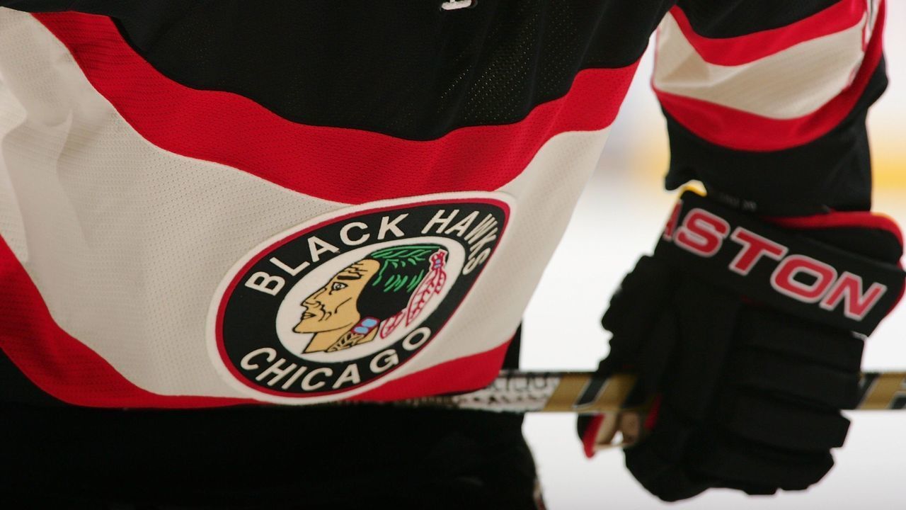 PHILADELPHIA - MARCH 13: A view of the logo of the Chicago Blackhawks uniform in a NHL game against the Philadelphia Flyers on March 13, 2010 at the Wachovia Center in Philadelphia, Pennsylvania.