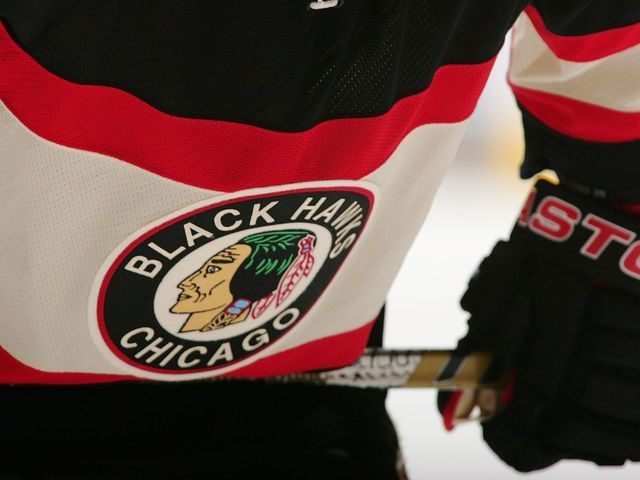 PHILADELPHIA - MARCH 13: A view of the logo of the Chicago Blackhawks uniform in a NHL game against the Philadelphia Flyers on March 13, 2010 at the Wachovia Center in Philadelphia, Pennsylvania.