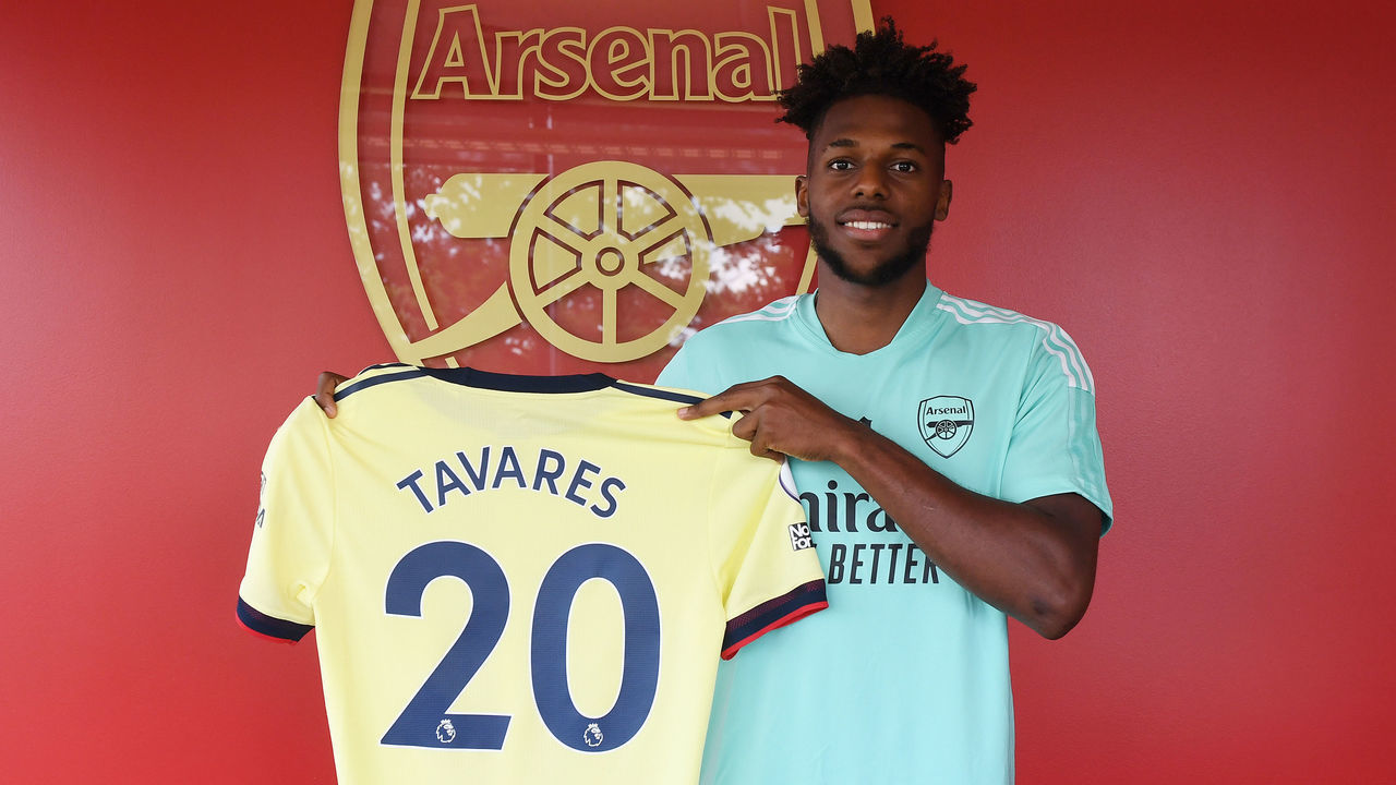 ST ALBANS, ENGLAND - JULY 10: Arsenal unveil new signing Nuno Tavares at London Colney on July 10, 2021 in St Albans, England.