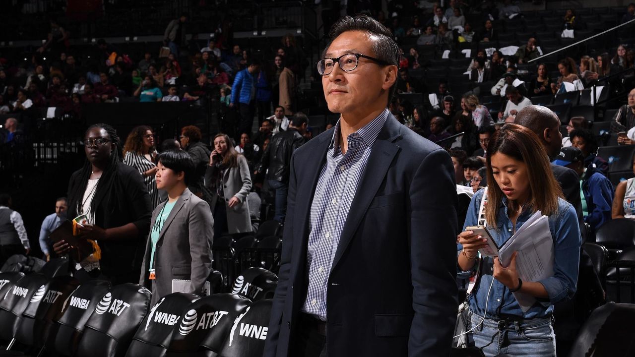BROOKLYN, NY - MAY 9: The Brooklyn Nets and The New York Liberty Owner, Joseph C. Tsai, looks on prior to a game against the China National Team on May 9, 2019 at the Barclays Center in Brooklyn, New York. Mandatory Copyright Notice: Copyright 2019 NBAE