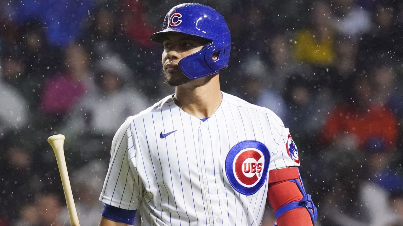 CHICAGO, ILLINOIS - JULY 10: Willson Contreras #40 of the Chicago Cubs reacts after striking out during the eighth inning of a game against the St. Louis Cardinals at Wrigley Field on July 10, 2021 in Chicago, Illinois. The Cardinals defeated the Cubs 6-0.
