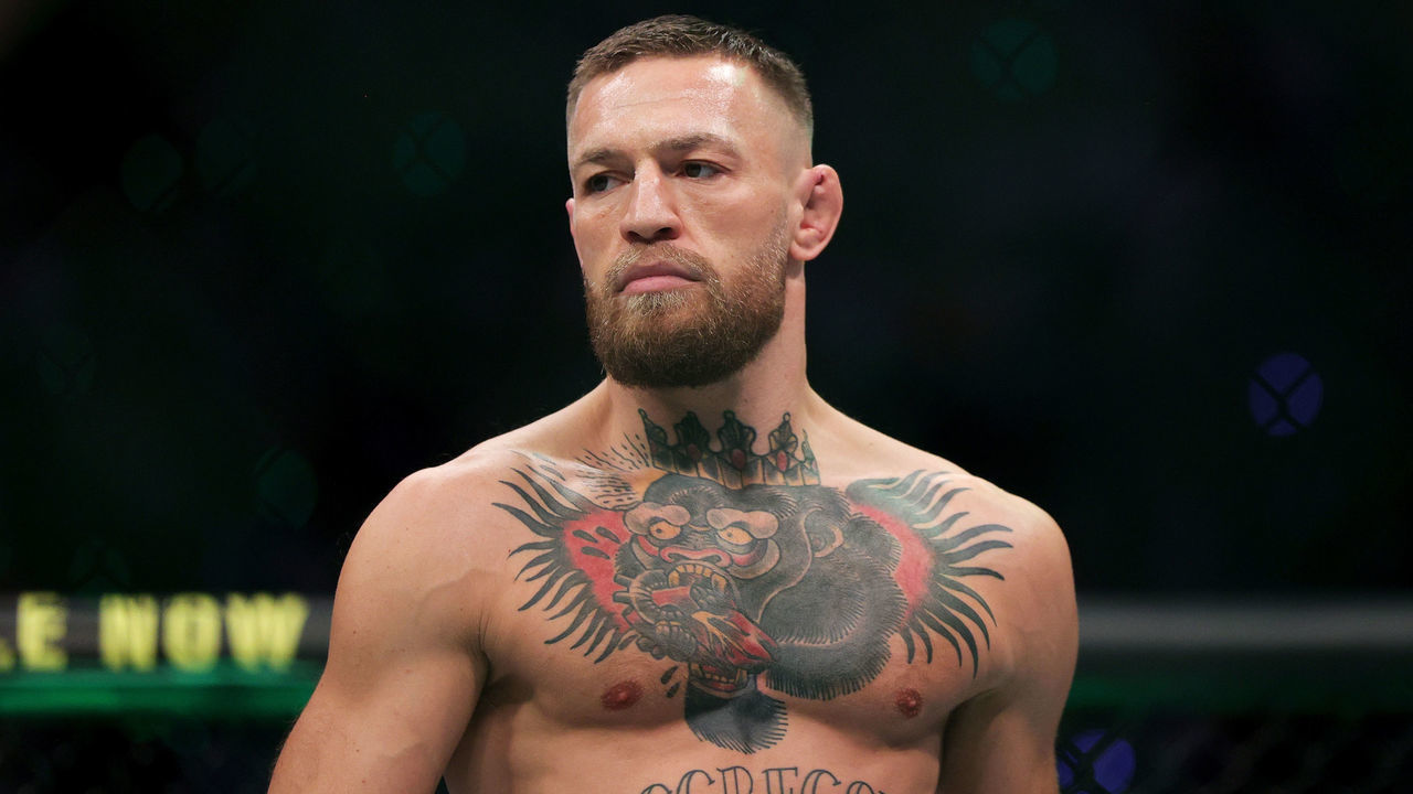 LAS VEGAS, NEVADA - JULY 10: Conor McGregor of Ireland walks in the octagon before his lightweight bought against :Dustin Poirier during UFC 264: Poirier v McGregor 3 at T-Mobile Arena on July 10, 2021 in Las Vegas, Nevada.