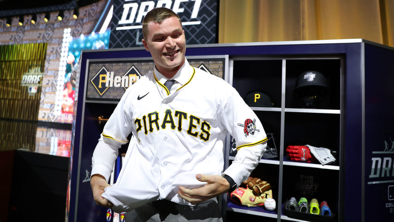 DENVER, CO - JULY 11: Catcher Henry Davis is selected first overall by the Pittsburgh Pirates in the first round during the 2021 Major League Baseball Draft at Bellco Theater at Colorado Convention Center on Sunday, July 11, 2021 in Denver, Colorado.