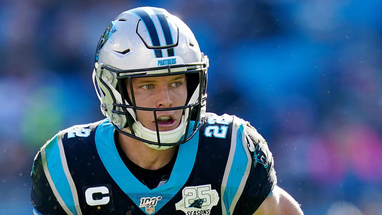CHARLOTTE, NORTH CAROLINA - DECEMBER 15: Christian McCaffrey #22 of the Carolina Panthers during the first half during their game against the Seattle Seahawks at Bank of America Stadium on December 15, 2019 in Charlotte, North Carolina.