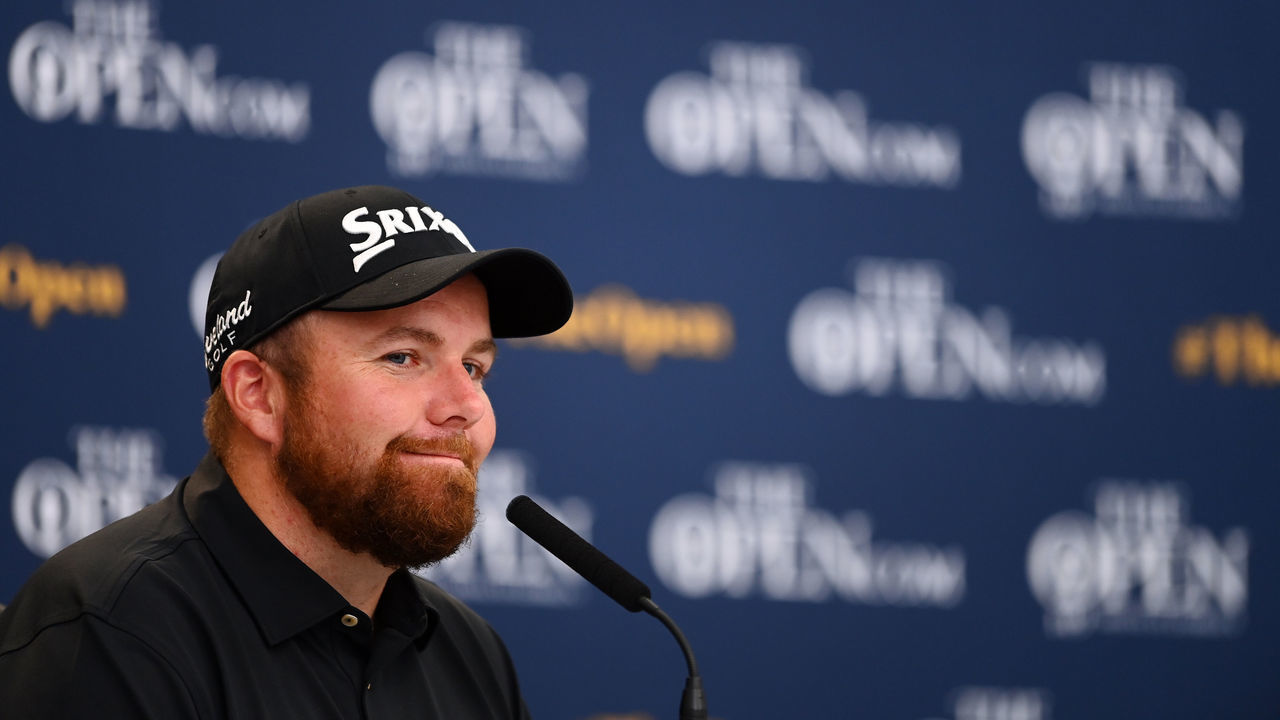 SANDWICH, ENGLAND - JULY 12: In this handout picture provided by the R&A, Shane Lowry of Ireland talks to the media during a press conference prior to The 149th Open at Royal St George’s Golf Club on July 12, 2021 in Sandwich, England.