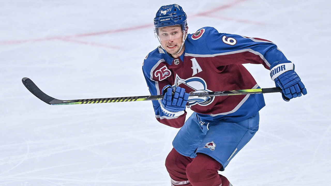 DENVER, CO - JANUARY 26: Colorado Avalanche defenseman Erik Johnson (6) skates during a game between the San Jose Sharks and the Colorado Avalanche at Ball Arena in Denver, Colorado on January 26, 2021.