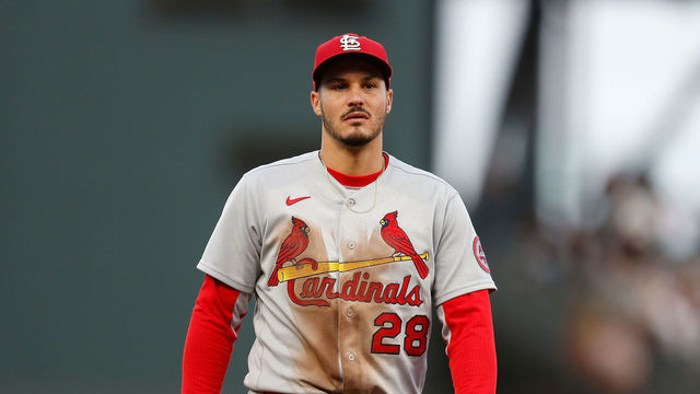 SAN FRANCISCO, CALIFORNIA - JULY 07: Nolan Arenado #28 of the St. Louis Cardinals looks on third base against the San Francisco Giants at Oracle Park on July 07, 2021 in San Francisco, California.