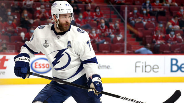 MONTREAL, QUEBEC - JULY 02: Victor Hedman #77 of the Tampa Bay Lightning plays against the Montreal Canadiens during the second period of Game Three of the 2021 Stanley Cup Final at Bell Centre on July 02, 2021 in Montreal, Quebec.