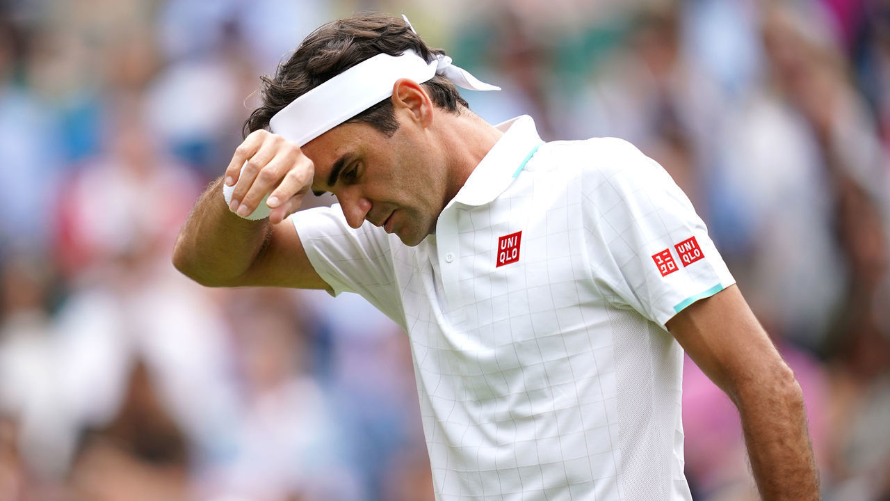 Roger Federer in action against Hubert Hurkacz in the quarter final match on centre court on day nine of Wimbledon at The All England Lawn Tennis and Croquet Club, Wimbledon. Picture date: Wednesday July 7, 2021.